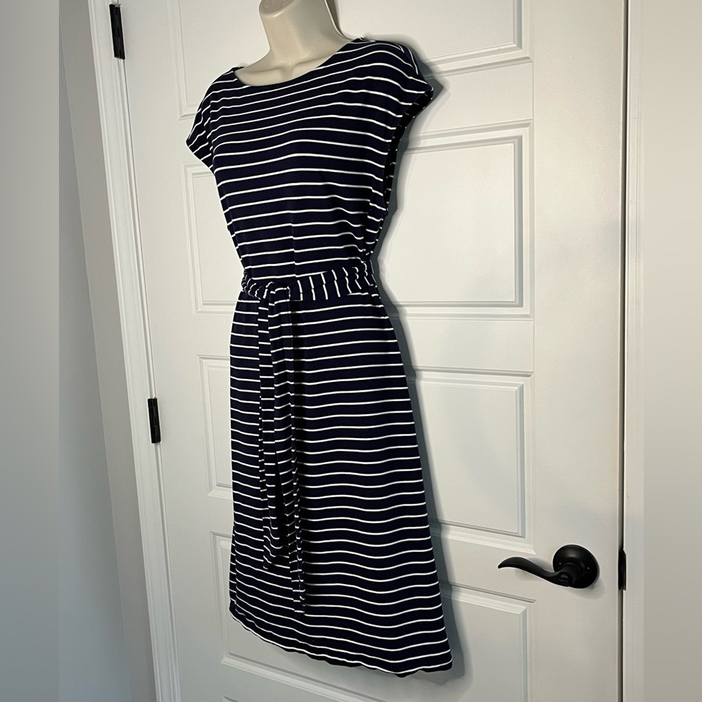 Lauren Ralph Lauren Nautical Navy White Striped Dress Belted Classic Preppy Sz L - Picture 4 of 10